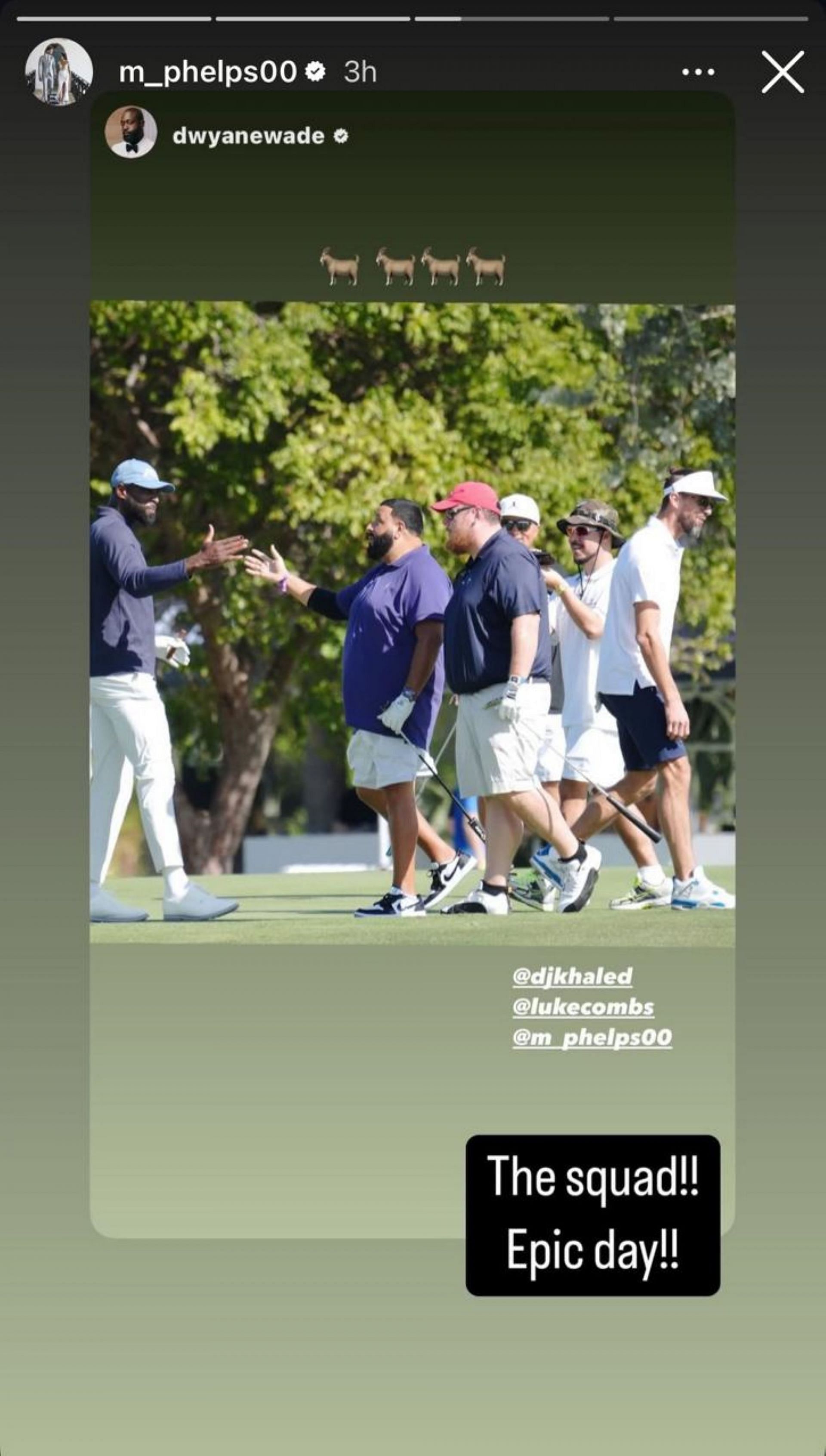 Michael Phelps with DJ Khaled and Dwyane Wade at the We The Best Golf tournament; Instagram - @m_phelps00