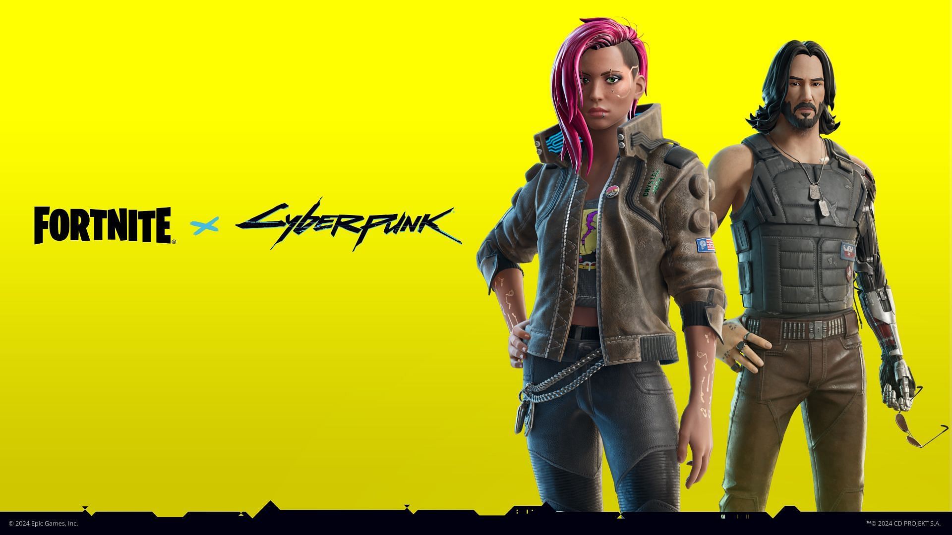 Johnny Silverhand and V (Cyberpunk 2077) skins are now in Fortnite (Image via Epic Games)