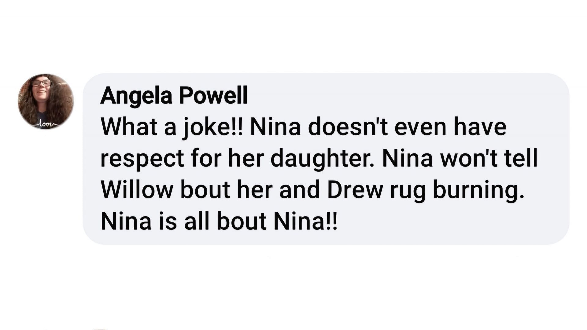 A fan comment elaborating that Nina is pulling the wool over Willow&#039;s eyes (via Oshea Wright / Facebook)