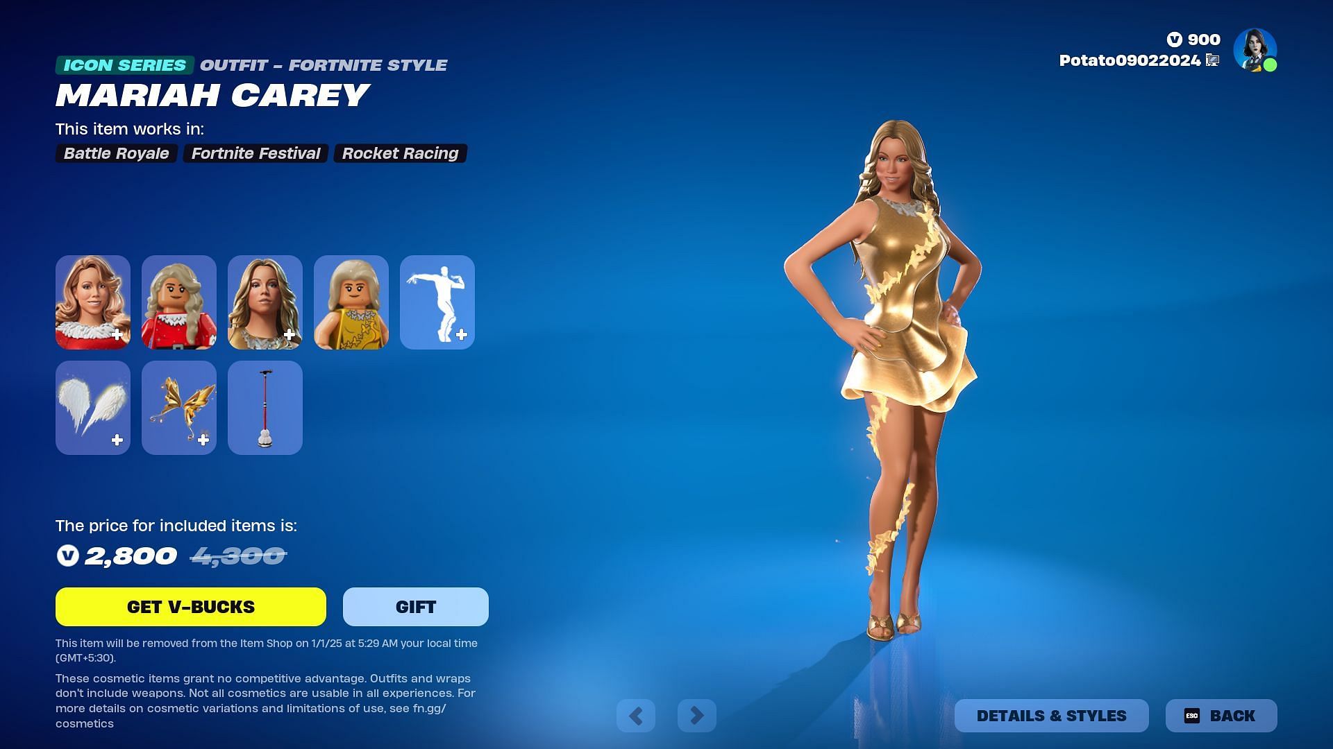 Mariah Carey skin will remain listed until January 1, 2025 (Image via Epic Games)