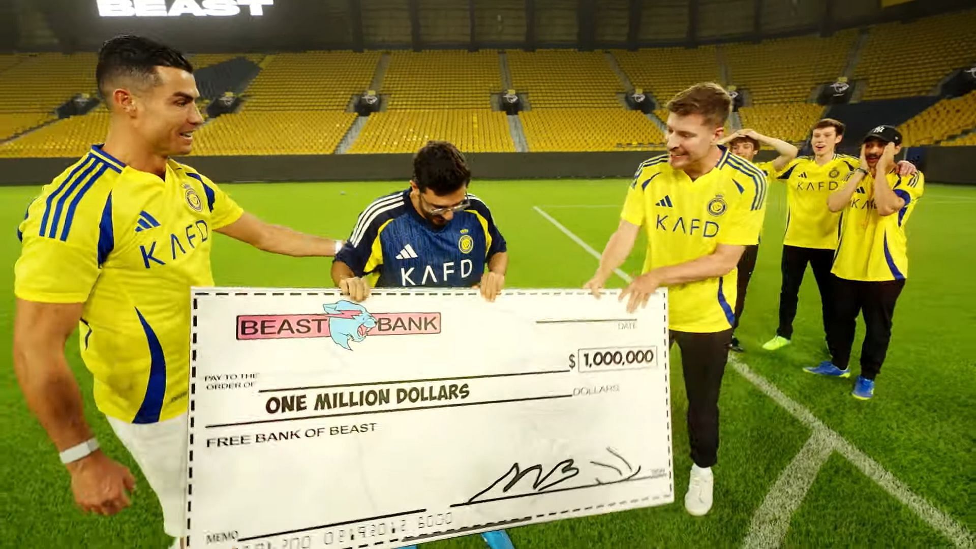 A fan beat Cristiano Ronaldo in a football challenge to win a prize of $1 million (Image via MrBeast/YouTube)