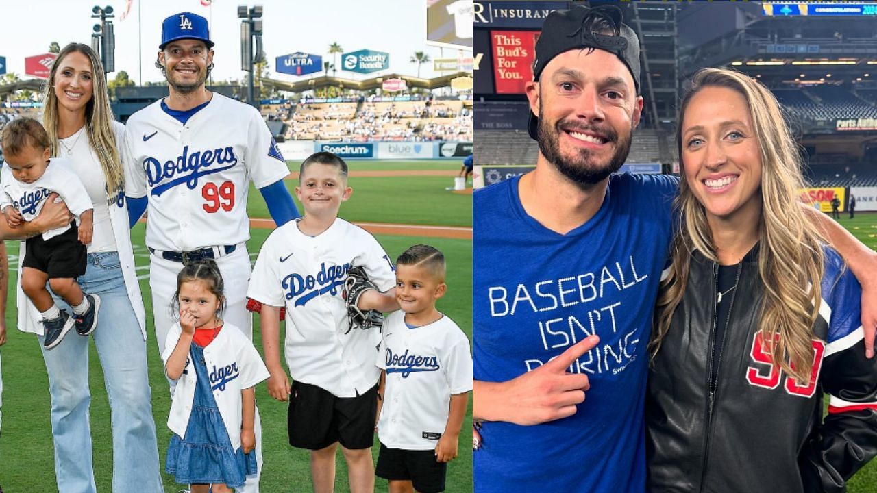 Joe Kelly with his wife, Ashley Nicole, and children Knox, Crue, Blake and Kai (Images from - Instagram.com/@dodgers, Instagram.com/@ashleynicokelly)