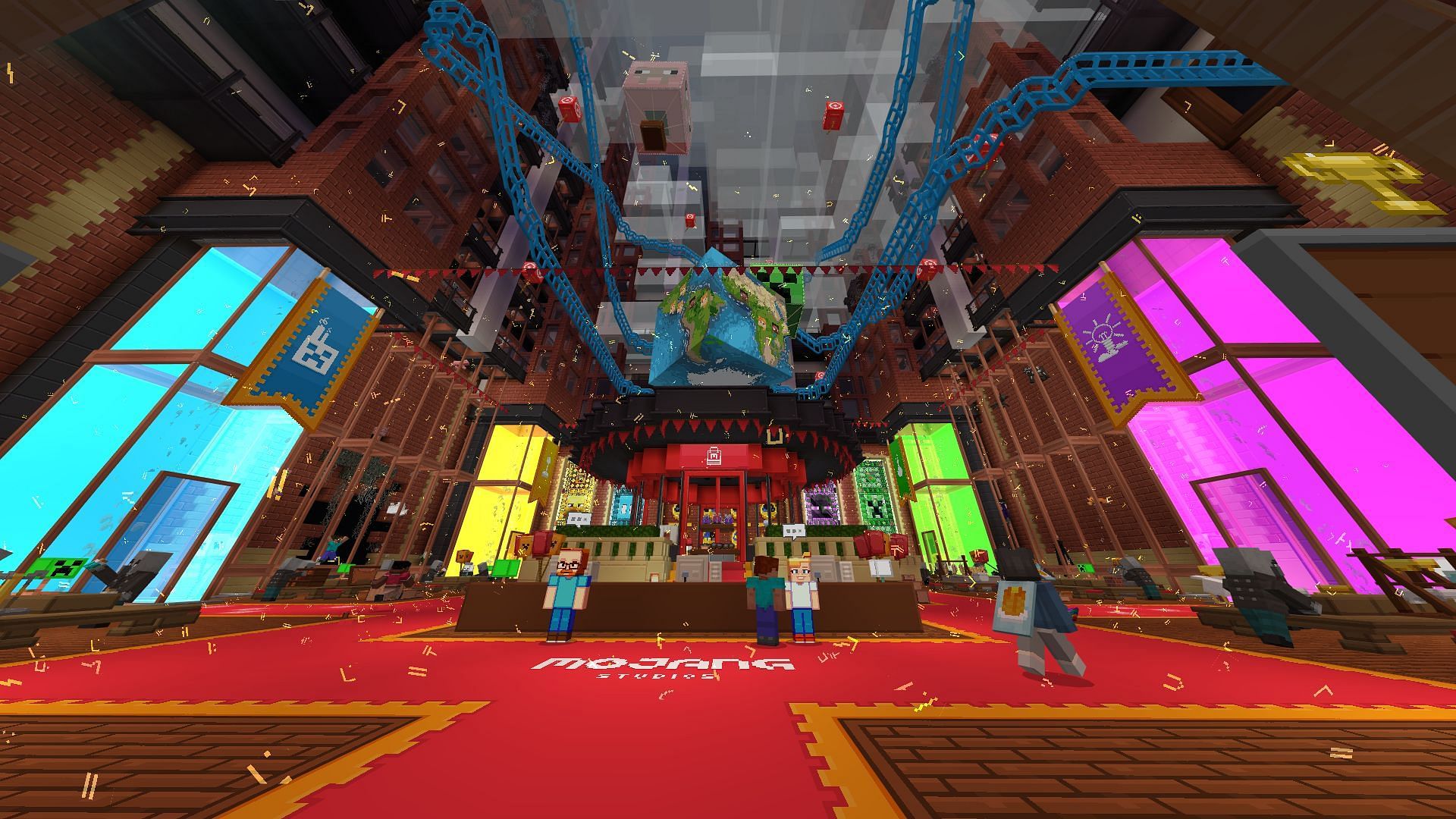 You will begin by spawning in the lobby of the Minecraft Eerie Mojang Office Party (Image via Mojang Studios)