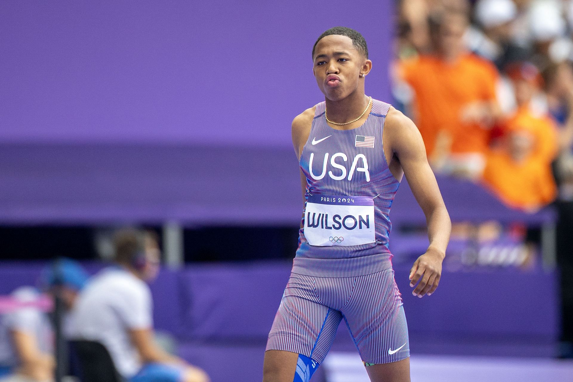 Quincy Wilson prepares to compete in the men&#039;s 4x400m relay at the Olympic Games-Paris 2024 - Source: Getty