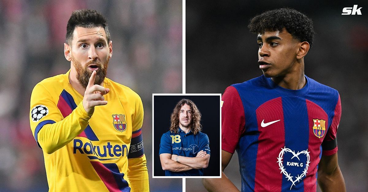 Lionel Messi, Carles Puyol and Lamine Yamal