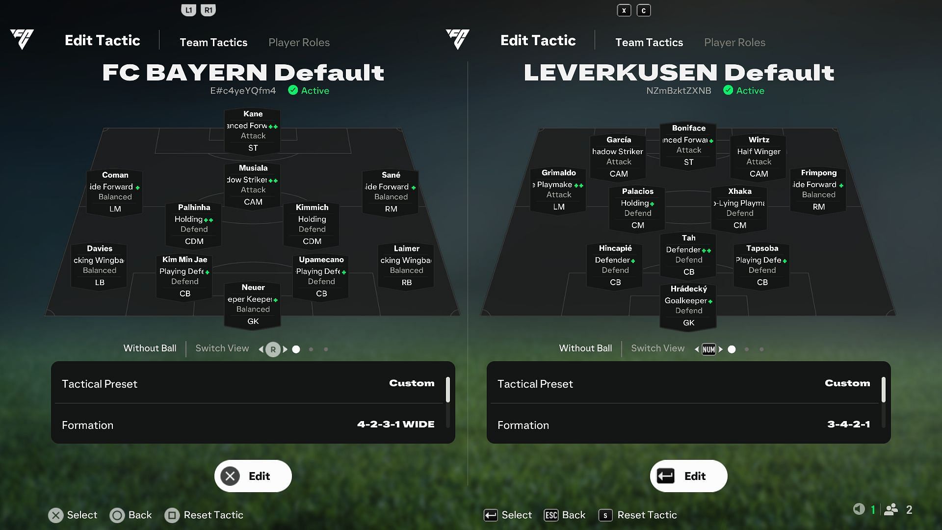 Bayern Munich vs Bayer Leverkusen: Default Player Roles (Image via EA Sports)