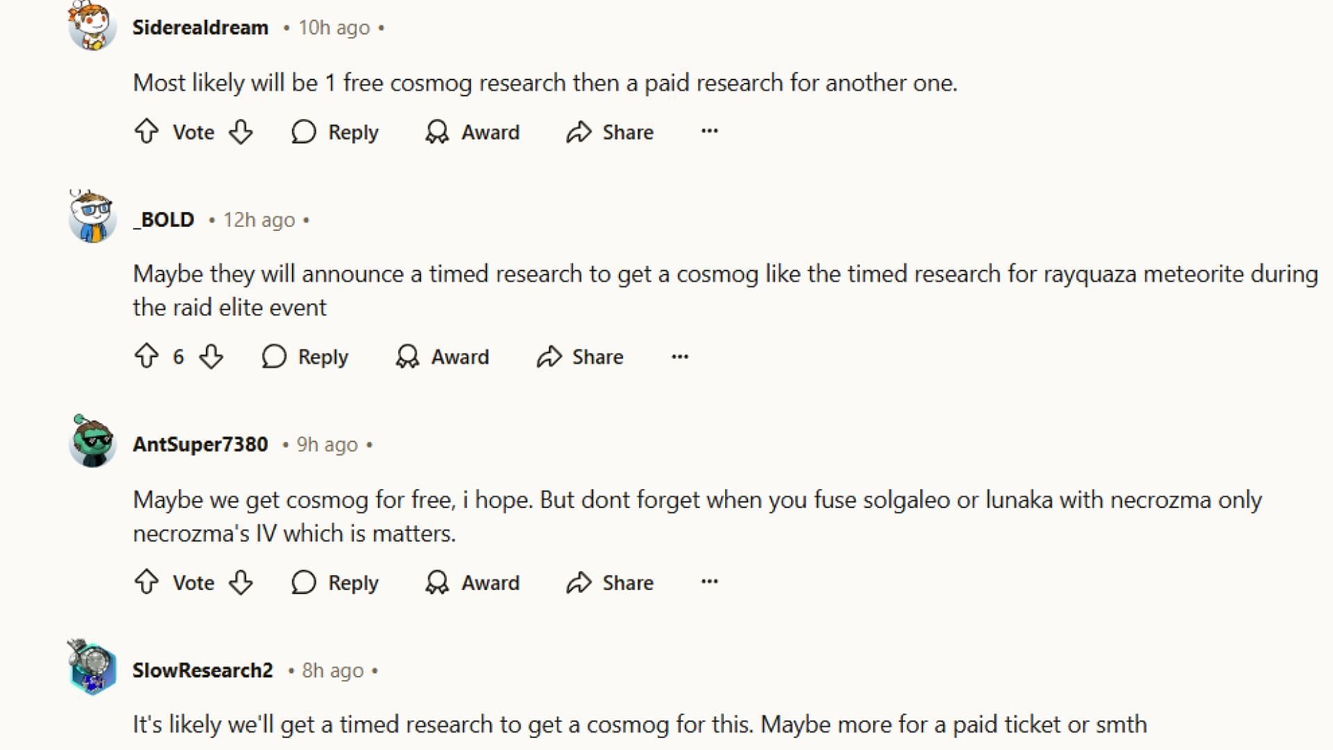 Redditors commenting on the post to find out how one can acquire Cosmog during Necrozma Fusion Raid Day. (Image via Reddit)