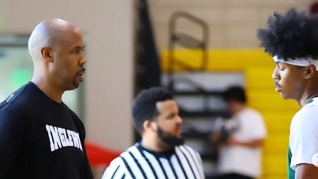 Jason Crowe Jr. with his dad Jason Crowe Sr./ IG Inglewood Boys Basketball