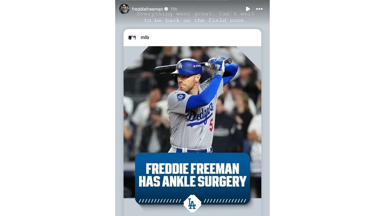 Freddie Freeman provided an update on his status (Instagram/freddiefreeman)