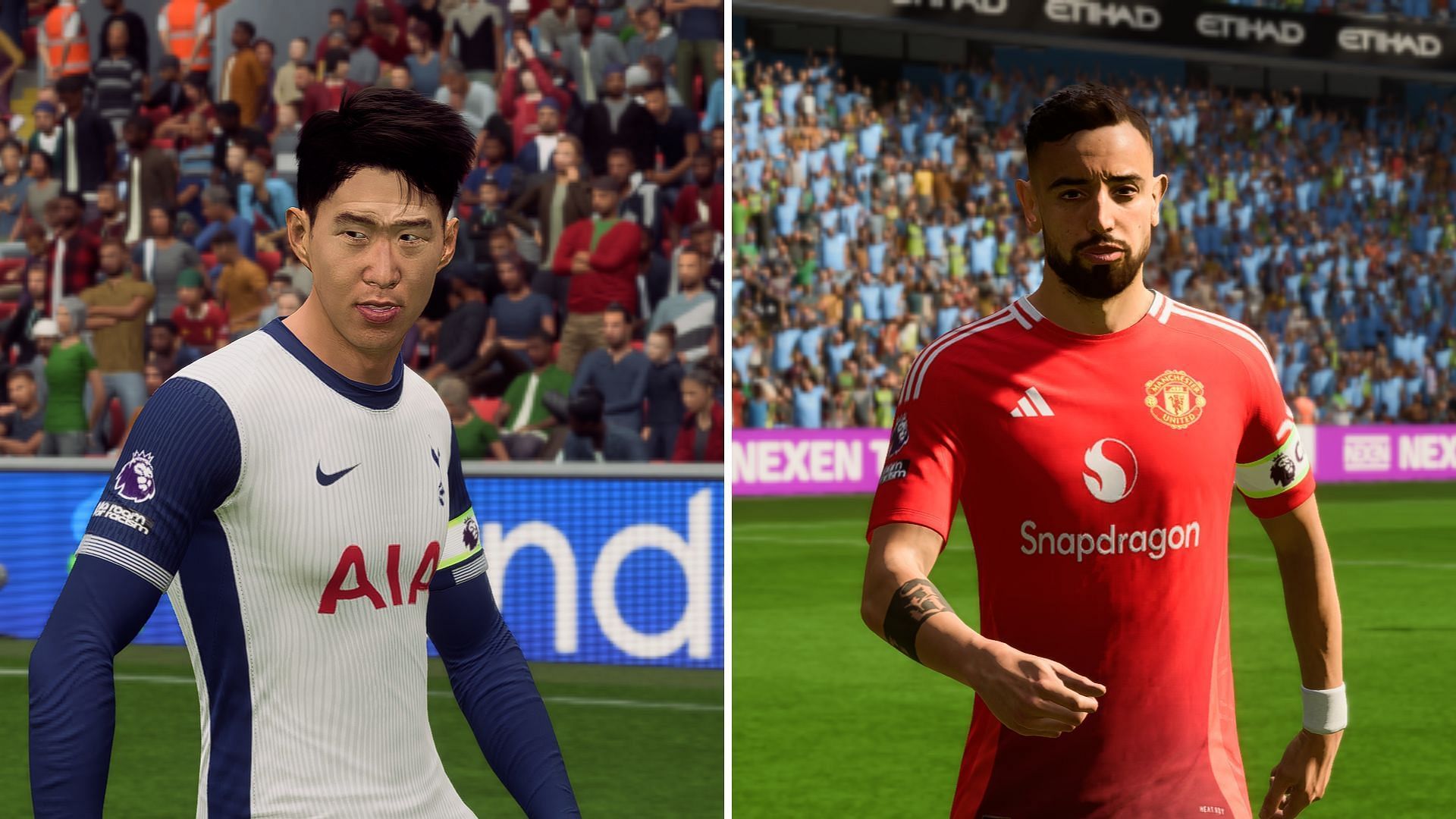 Son and Bruno Fernandes are two experienced players from the clubs (Image via EA Sports)