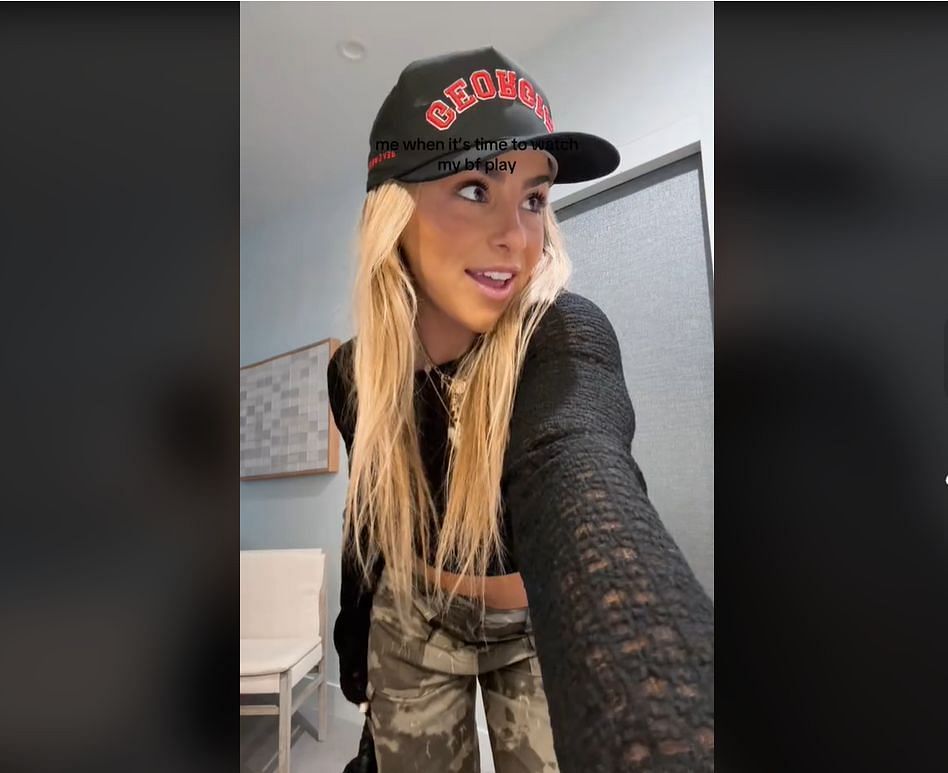 Hanna Cavinder wearing Georgia mesh to support BF Carson Beck on TikTok. TikTok image via Cavinder Twins