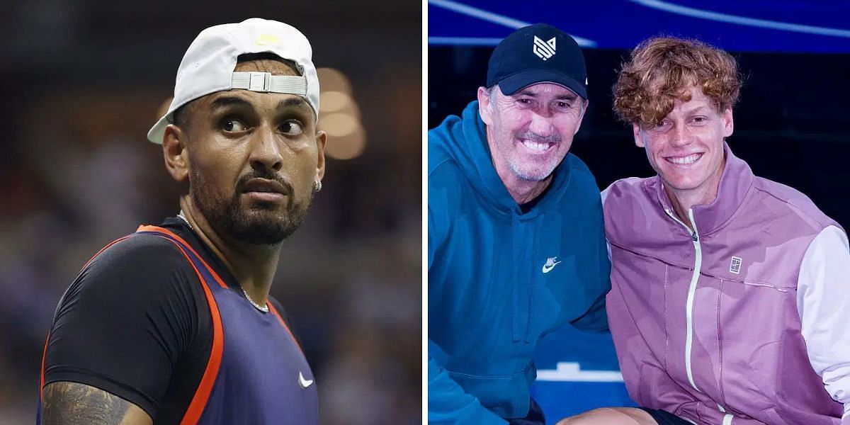 Nick Kyrgios (L), Darren Cahill and Jannik Sinner (R), Sources: Getty