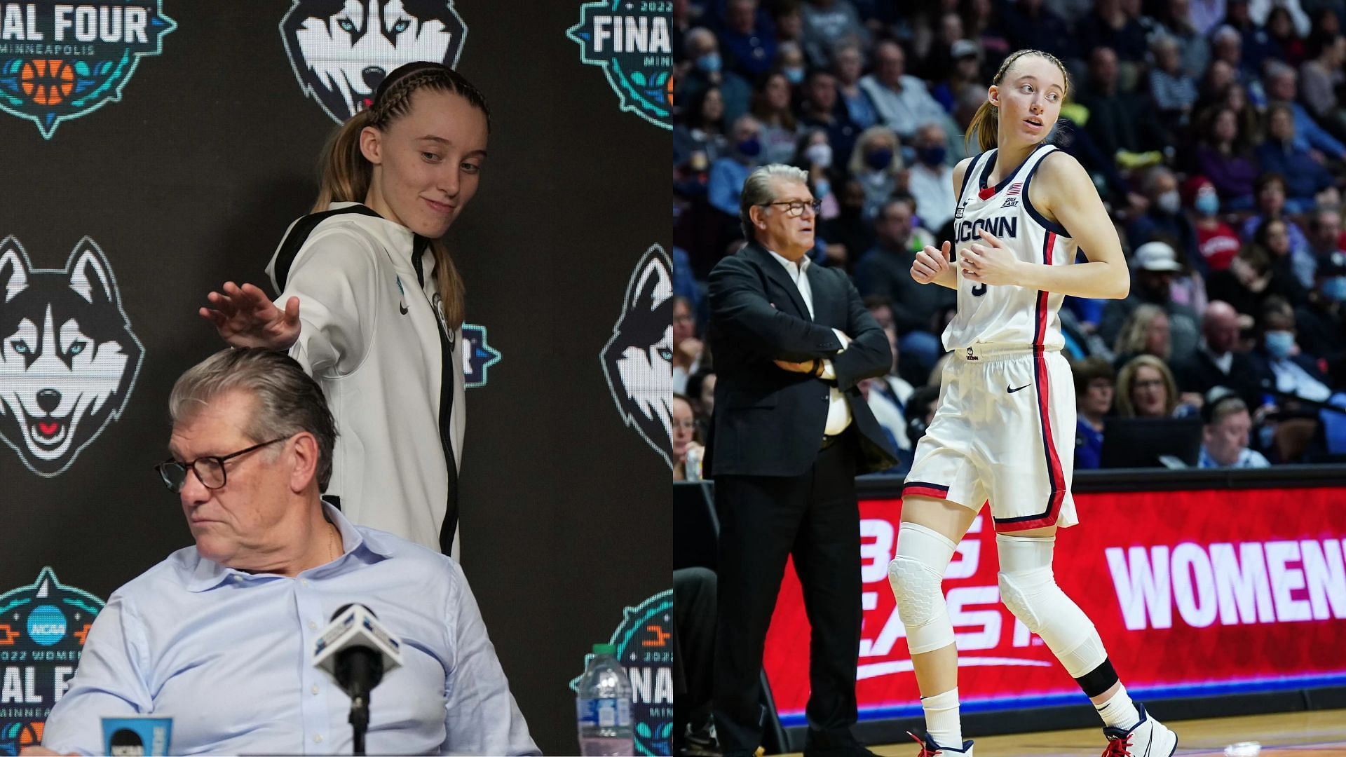 Paige Bueckers and Geno Auriemma