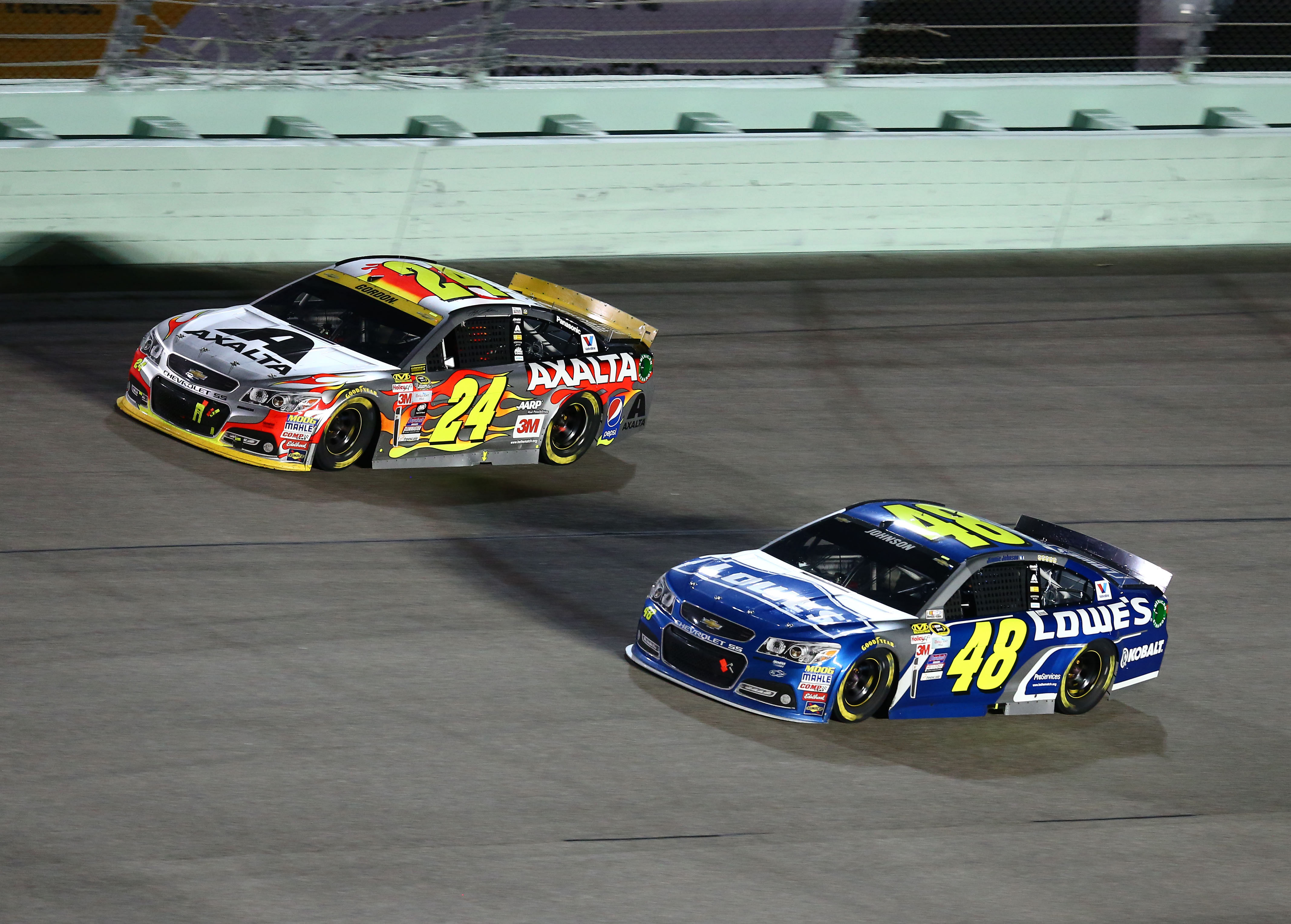 Jeff Gordon (24) races alongside teammate Jimmie Johnson - Source: Imagn