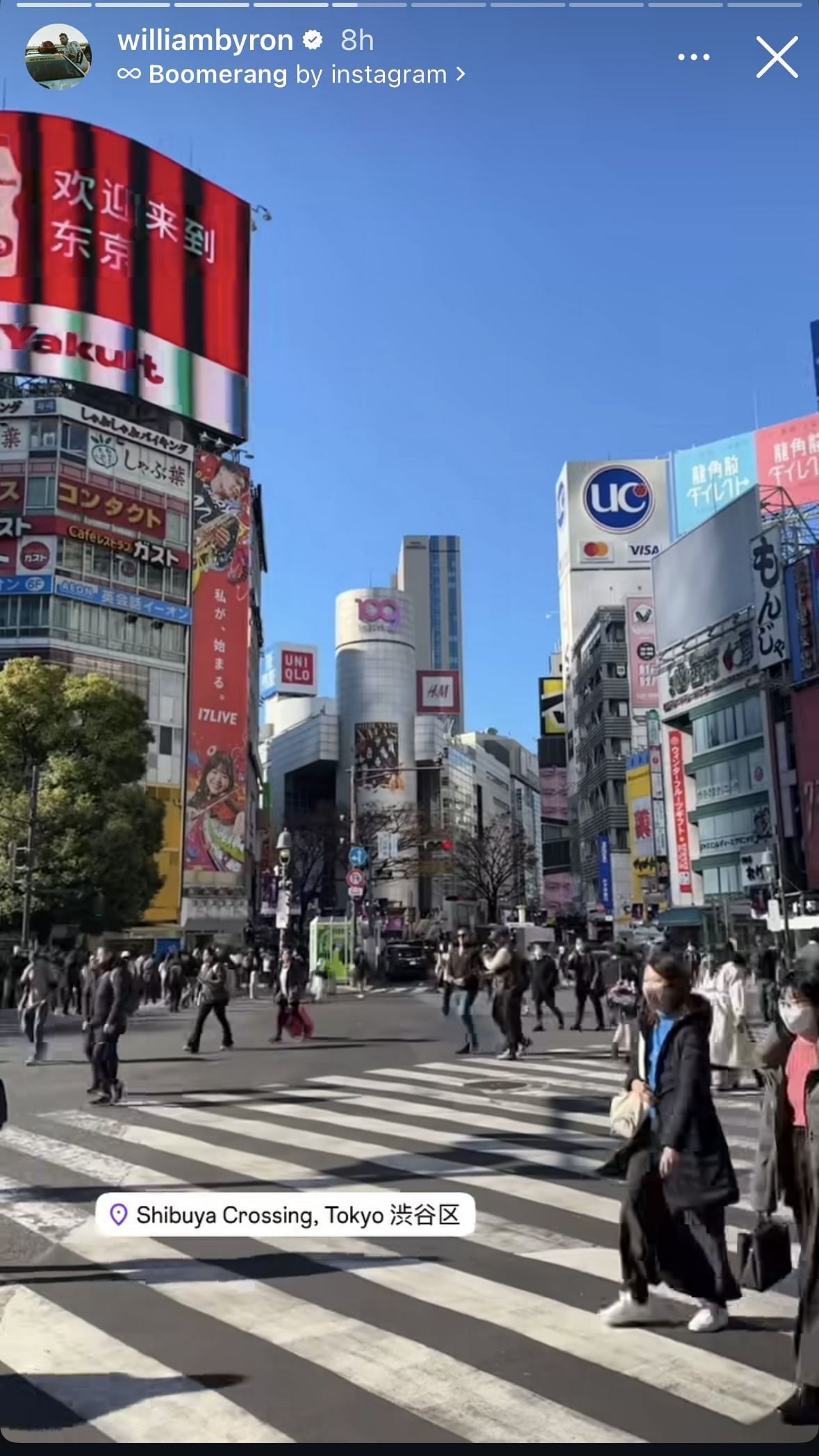 William Byron&#039;s story from Shibuya Crossing, Tokyo - Image via Instagram/ @williambyron