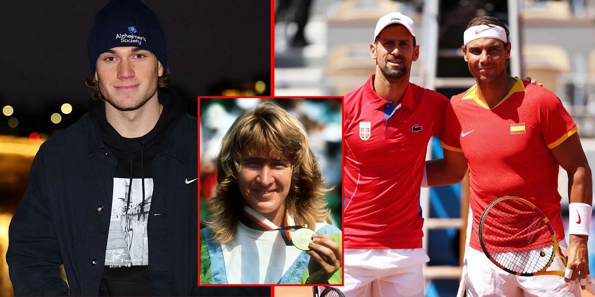 (L-R) Jack Draper, Steffi Graf (inset), Novak Djokovic, and Rafael Nadal | Getty