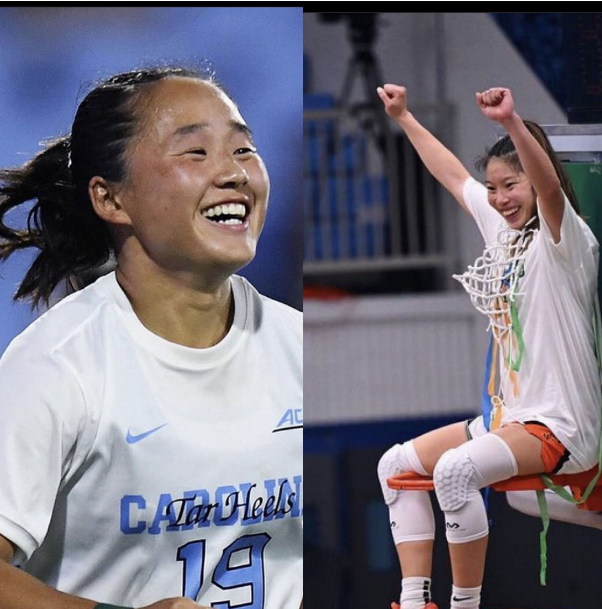 UConn&rsquo;s Kaitlyn Chen congratulates Aria Nagai for UNC&rsquo;s national championship win. Images via @arianagai &amp; @kaitlyn.chen