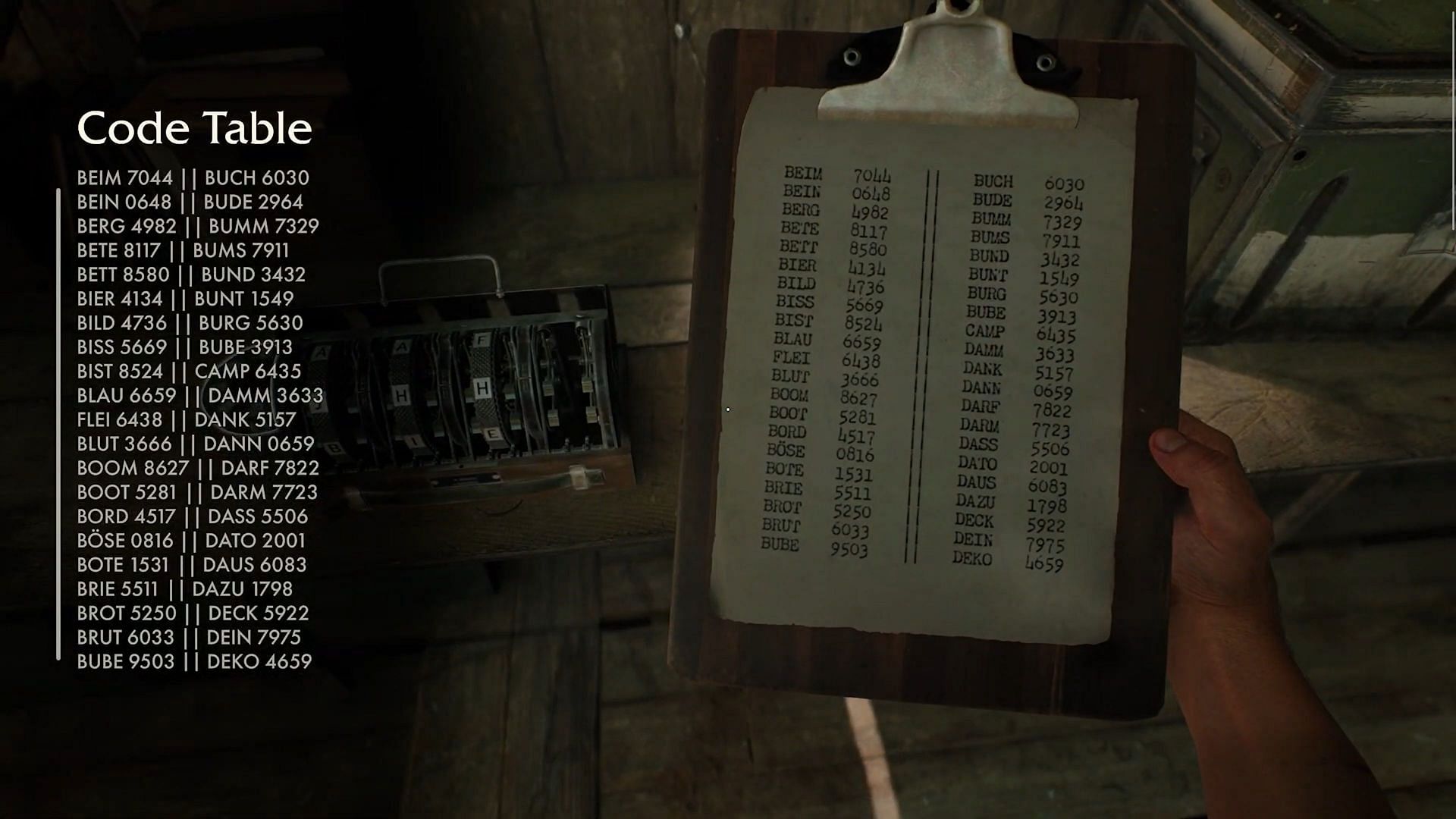 The code table only lists &quot;BIER&quot;, making it the correct code (Image via Bethesda || YouTube/@SomewhatAwesomeGames)