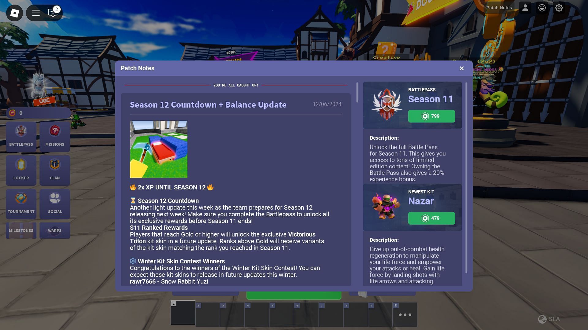 One can check out the patch notes in the game (Image via Roblox)