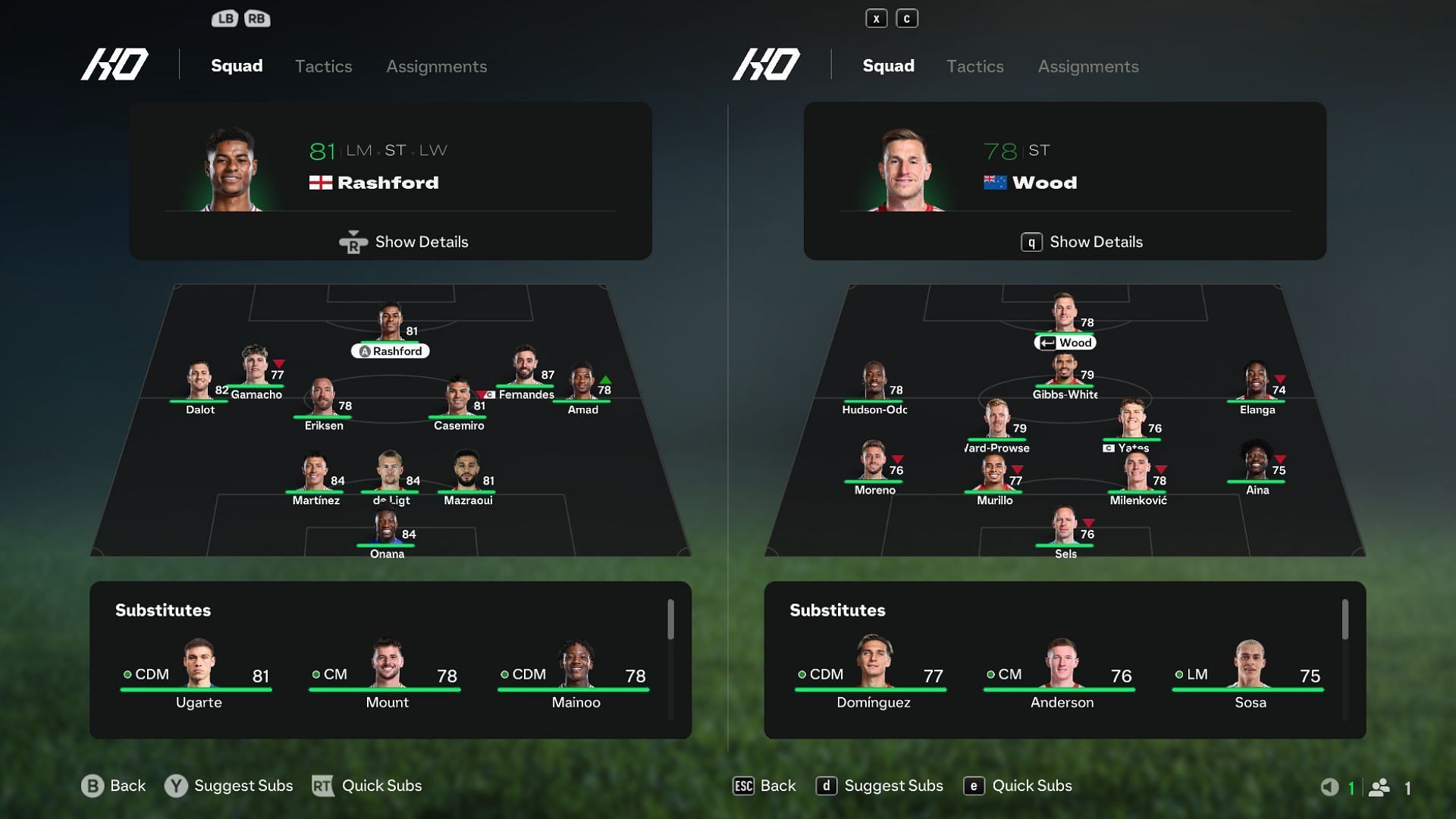 Man United vs Nott&#039;m Forest in EA FC 25: Player attributes (Image via EA Sports)