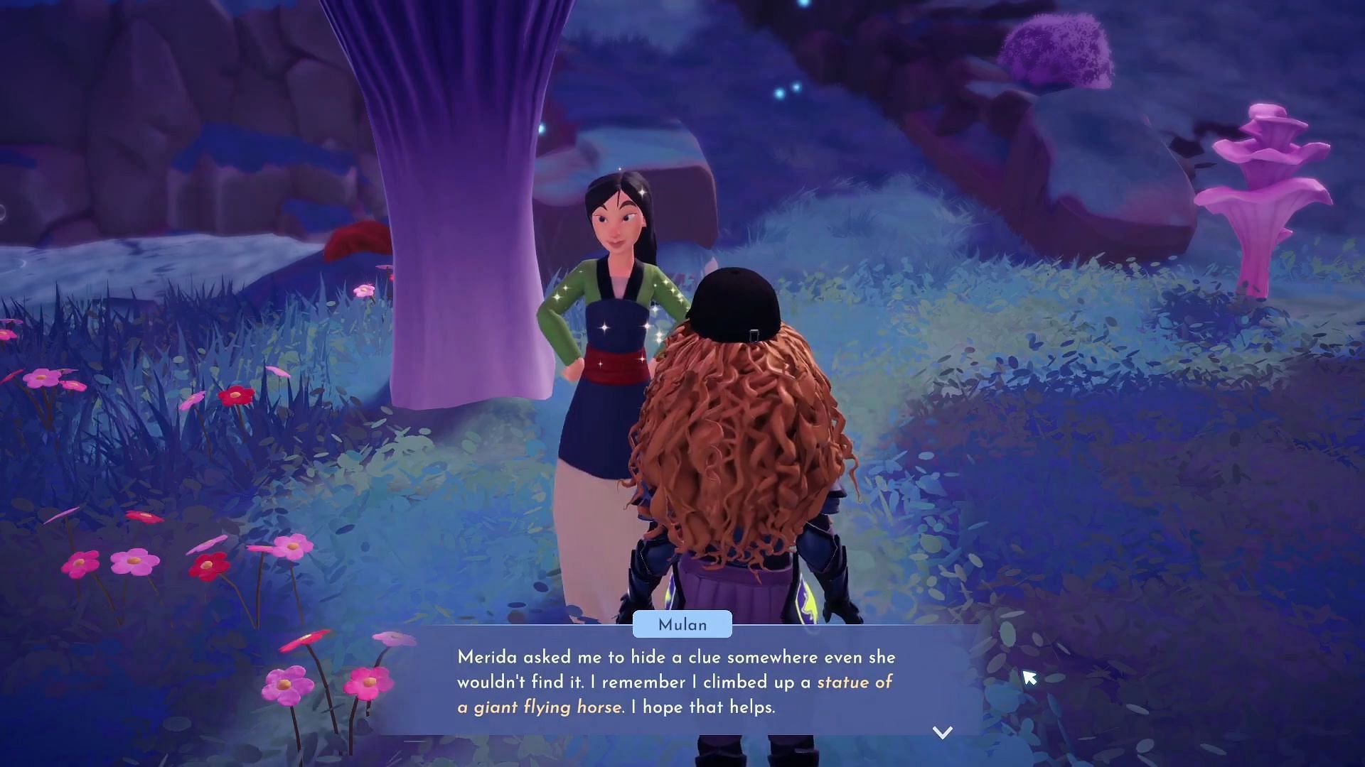 Talk to Mulan to proceed in the quest in Disney Dreamlight Valley (Image via YouTube/@Bek || Gameloft)