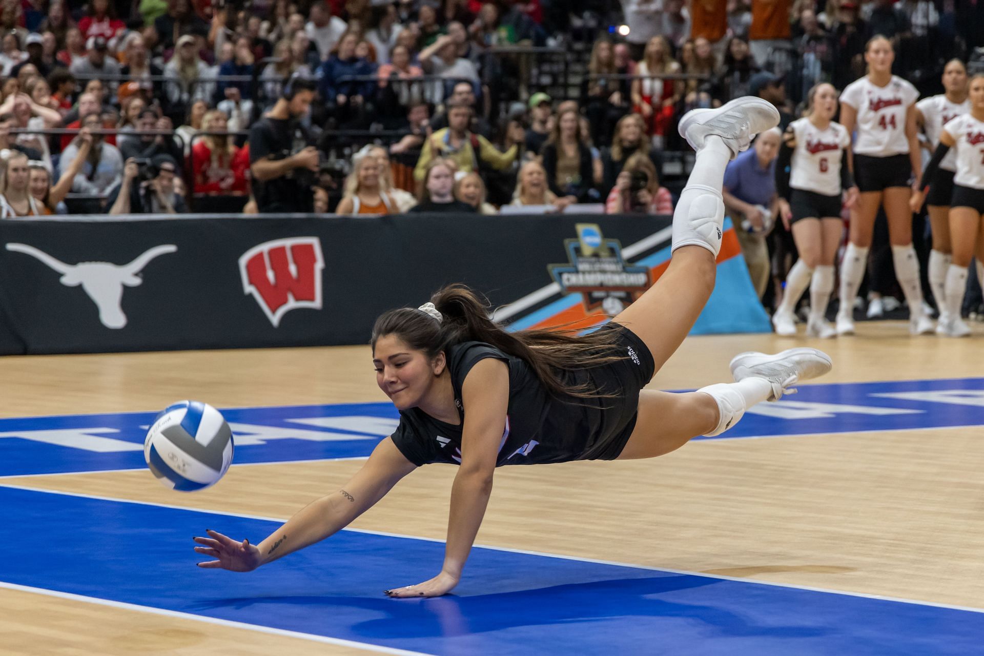 Rodriguez donning her black Nebraska jersey and white boots during the match against Texas Longhorns at the 2024 NCAA tournament (Image via: Getty)