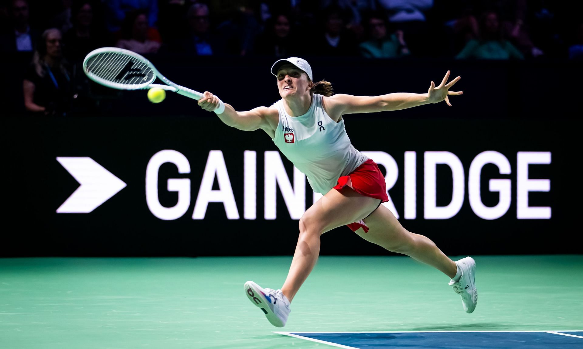 Iga Swiatek in action at the Billie Jean King Cup Finals - Poland v Italy: Semi-Final - (Source: Getty)