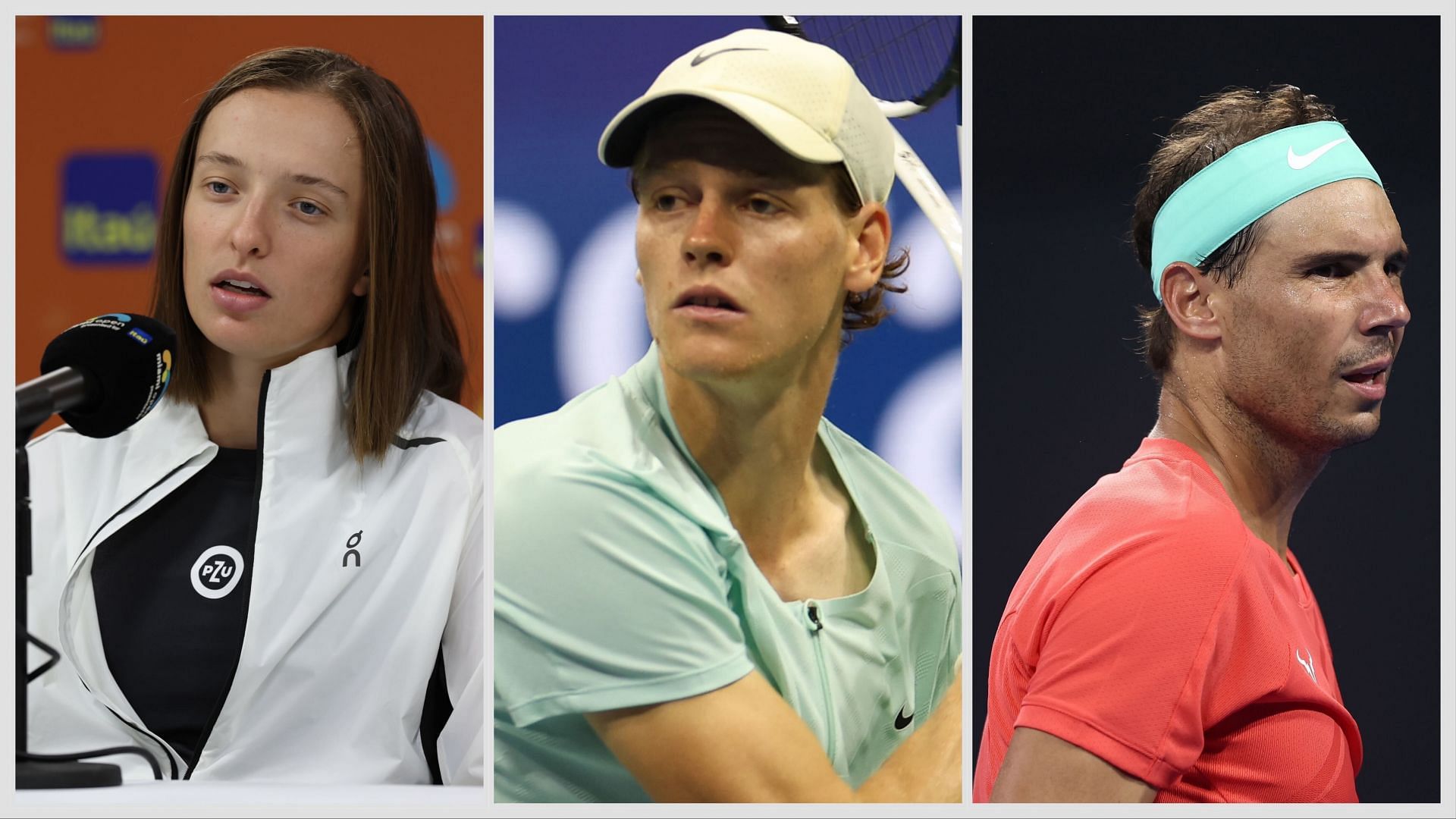 Iga Swiatek, Jannik Sinner, and Rafael Nadal all found themselves in the middle of a controversy this year. (Photos: Getty)