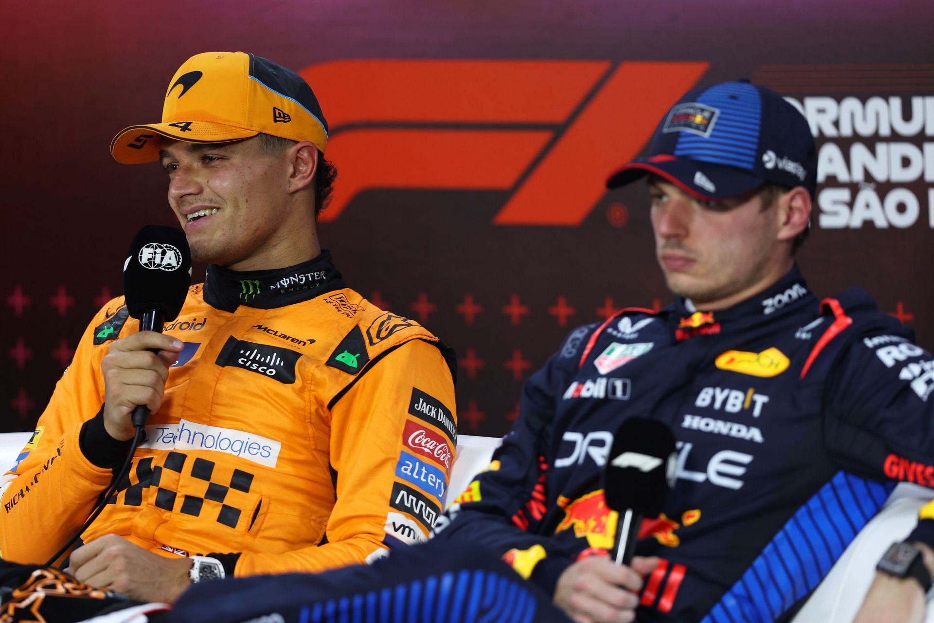 Lando Norris with Max Verstappen during a Brazil GP press conference - Source: Getty