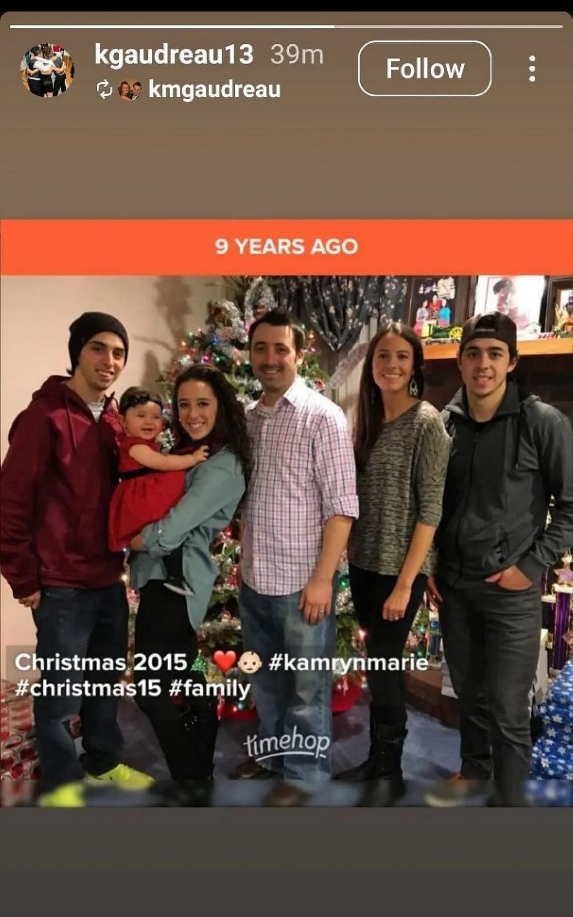 The Gaudreau family during Christmas nine years ago. (Credit: IG story shared by @kgaudreau13)