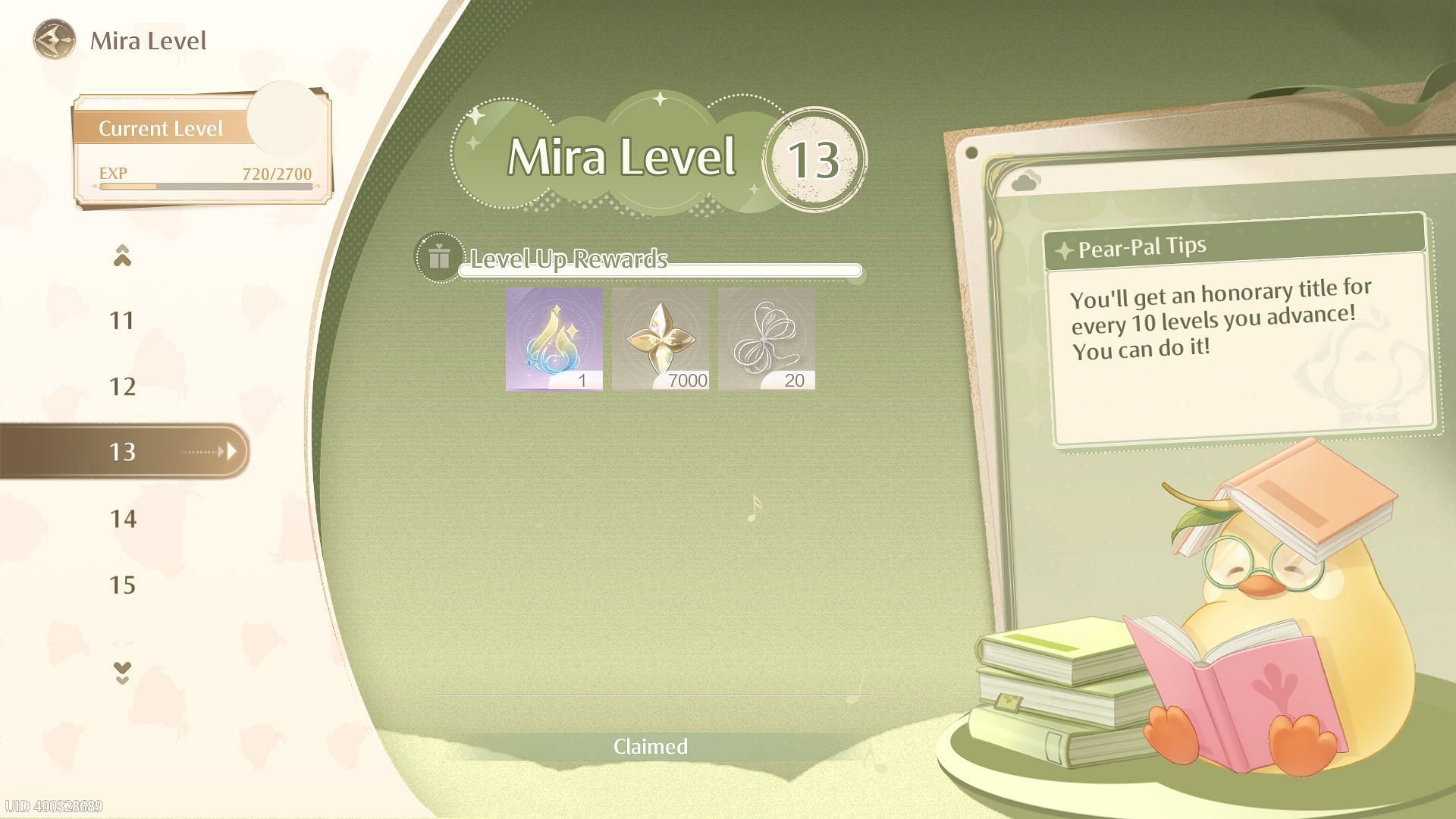 Energy Crystals can be acquired by raising the Mira Level (Image via InFold Games)