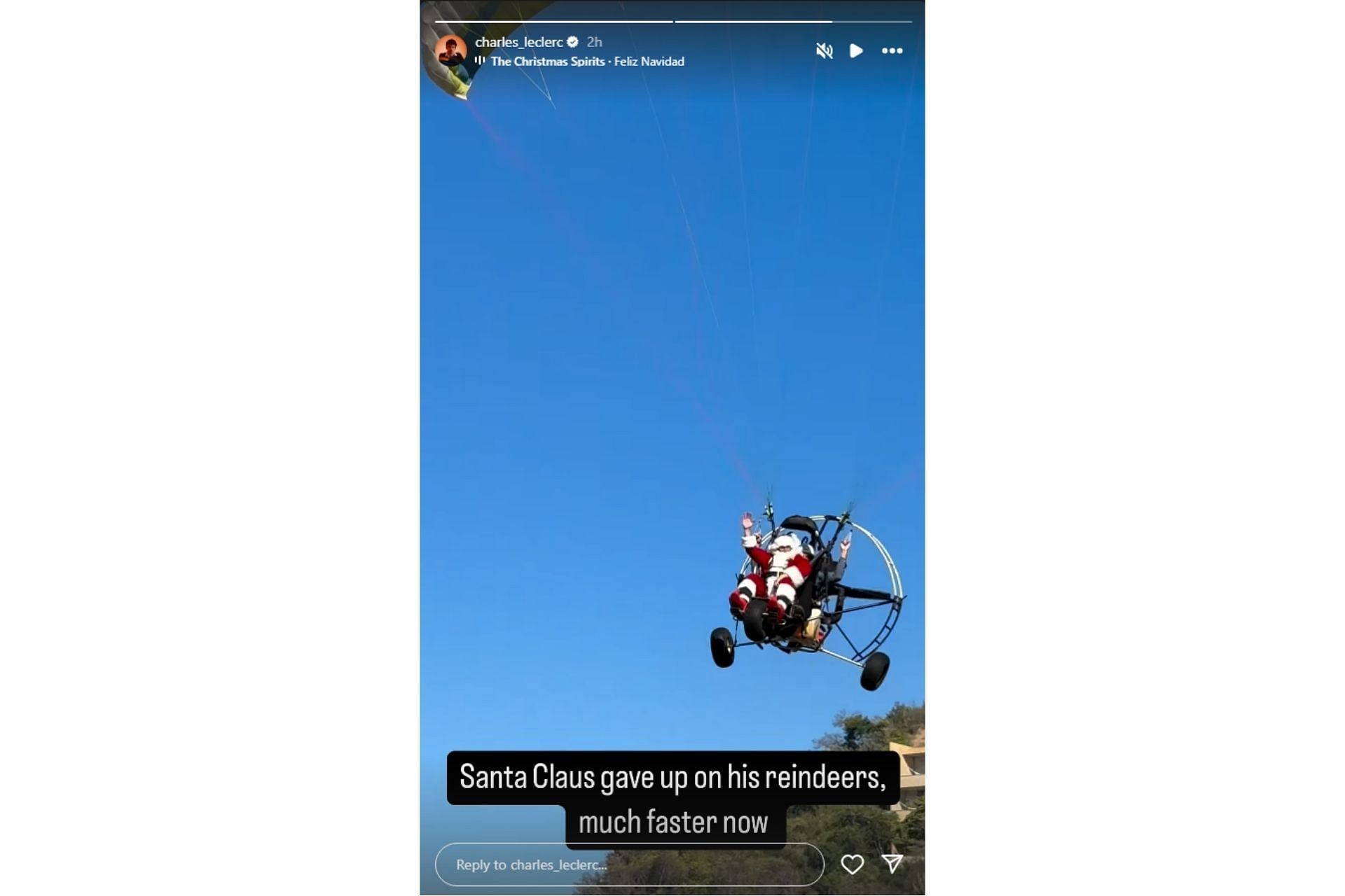 Charles Leclerc shares hilarious video of Santa Claus flying over a beach on his Instagram Story (@charles_leclerc on IG)