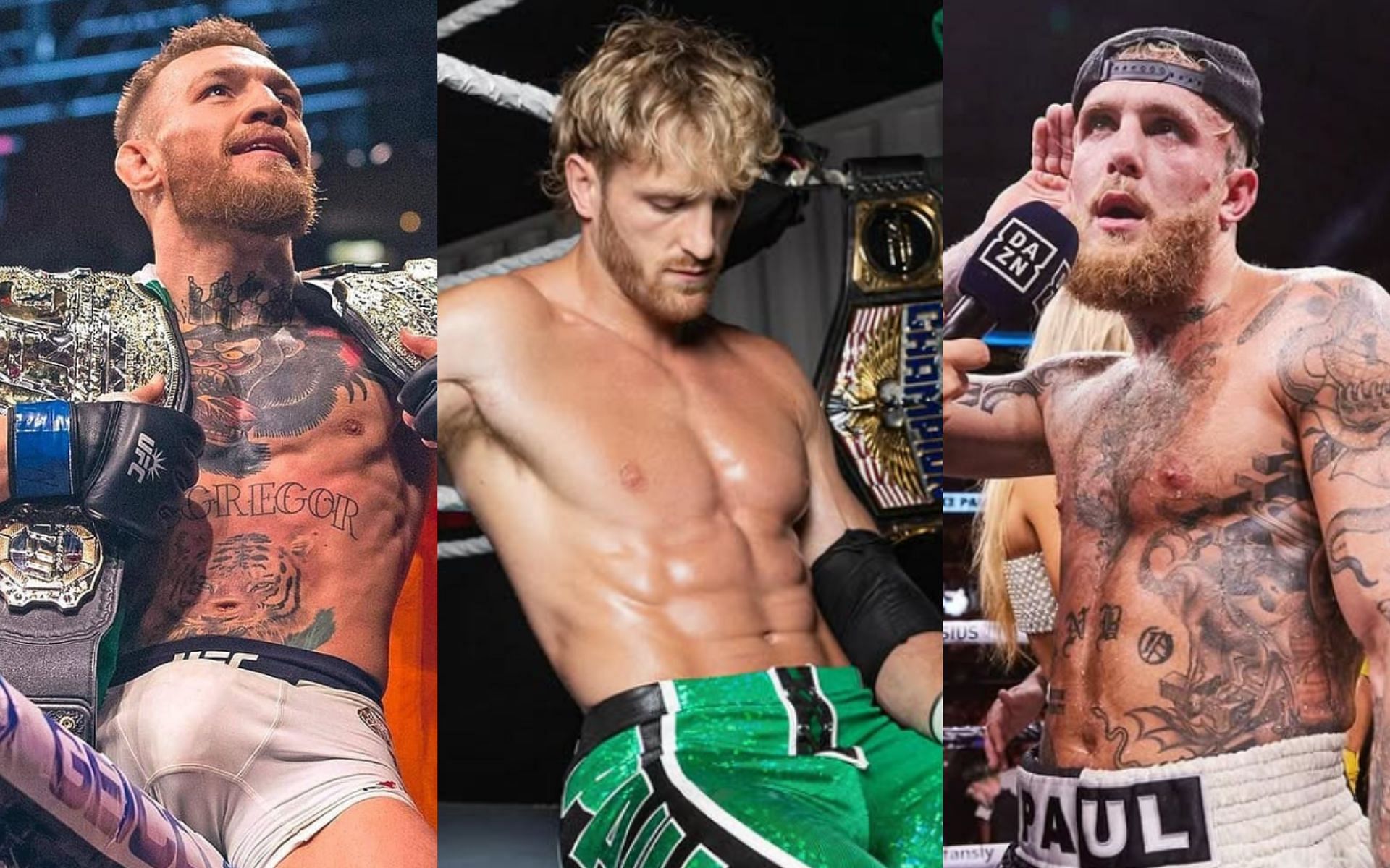 Conor mcGregor (eft) vs. Logan Paul (center) fight rumors were struck down by Jake Paul