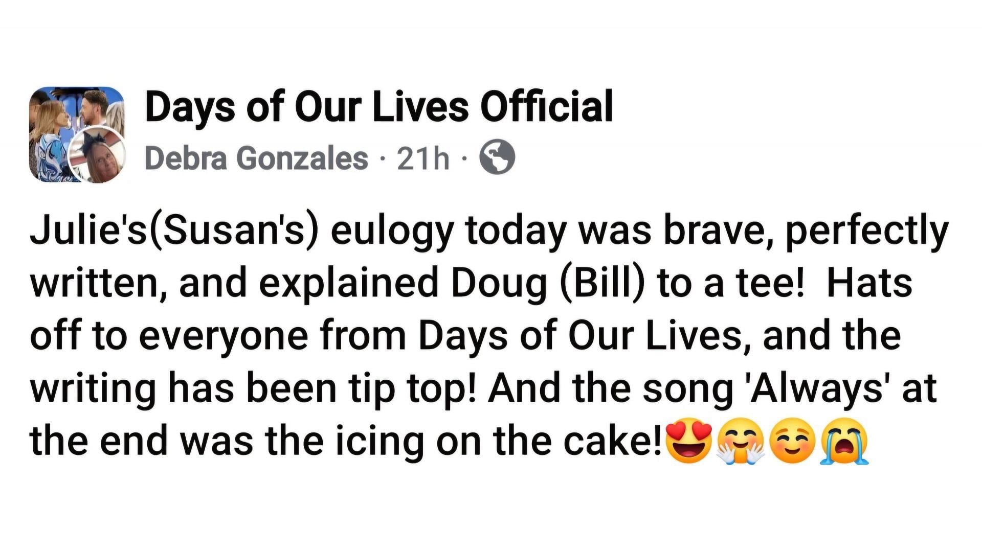 A post on Doug&#039;s funeral episode (Image via Days of Our Lives Official/ Facebook)