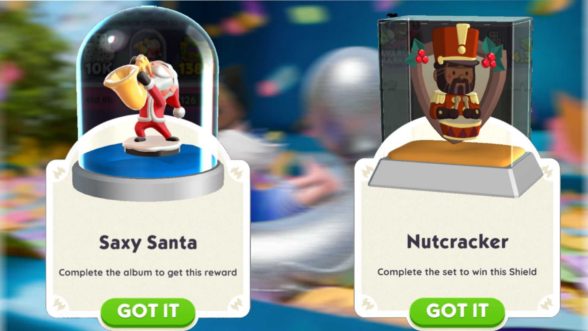 Saxy Santa Token and Nutcracker Shield in Monopoly Go (Image via Scopely)