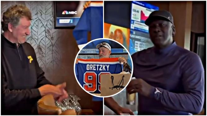 Wayne Gretzky and Michael Jordan reunite to gift signed Oilers and Bulls jerseys to MJ's best friend George Koehler on his birthday
