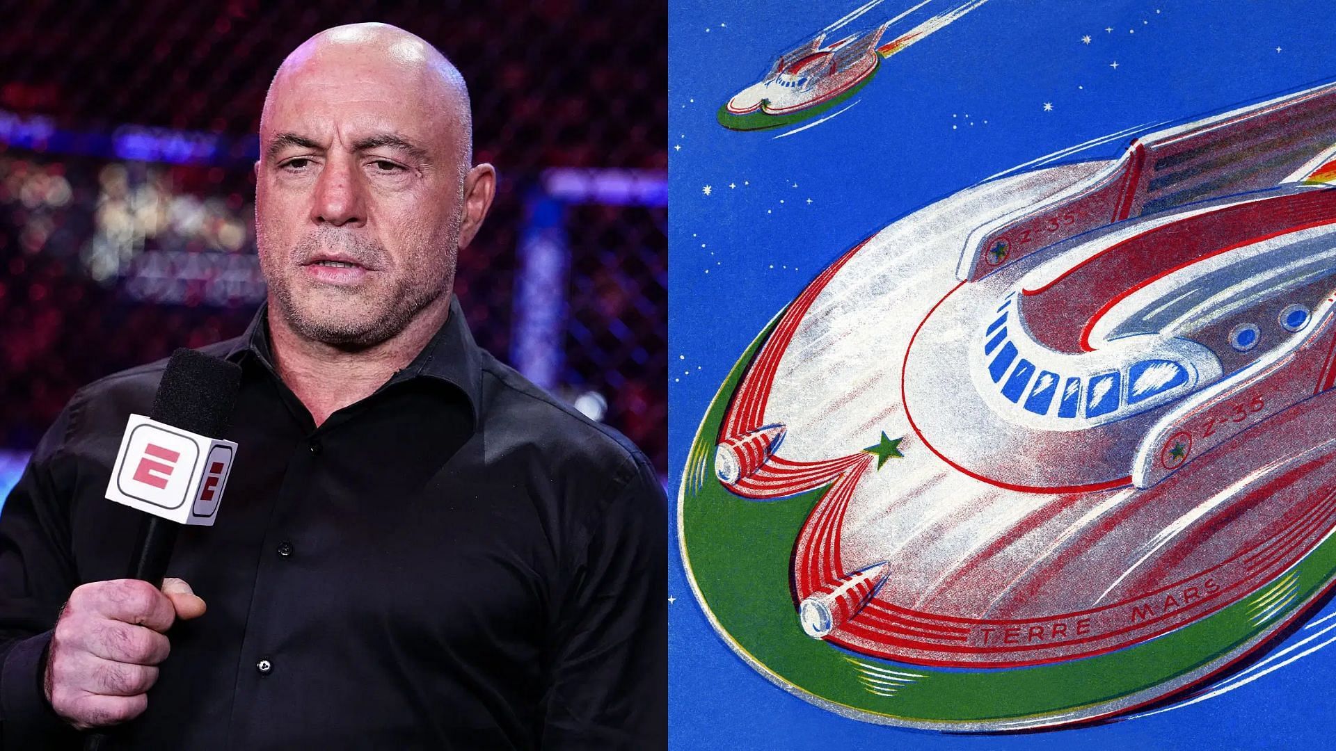 Joe Rogan (left) has never been a believer of aliens and UFOs (right). [Image courtesy: Getty Images]