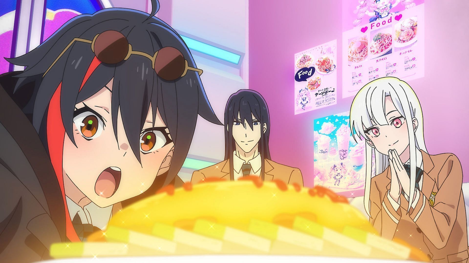 Machina, Veltol, and Takahashi enjoy their meal (Image via J.C.Staff)