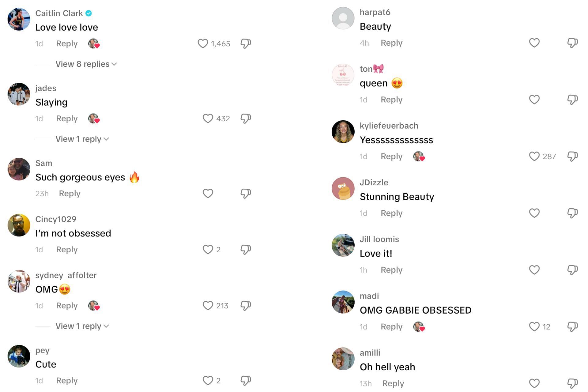 Caitlin Clark and other fans comment on Gabbie Marshall&#039;s video