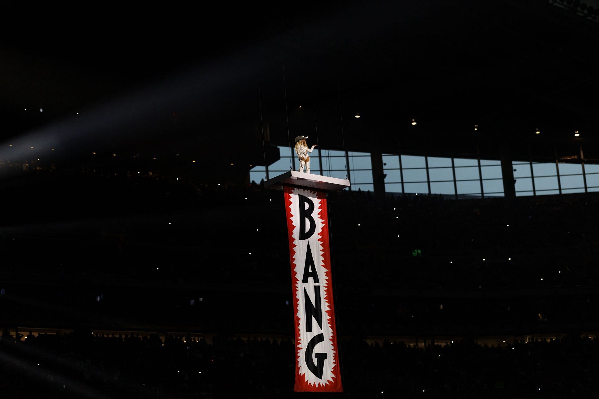 The singer atop the stadium (Image via Getty)