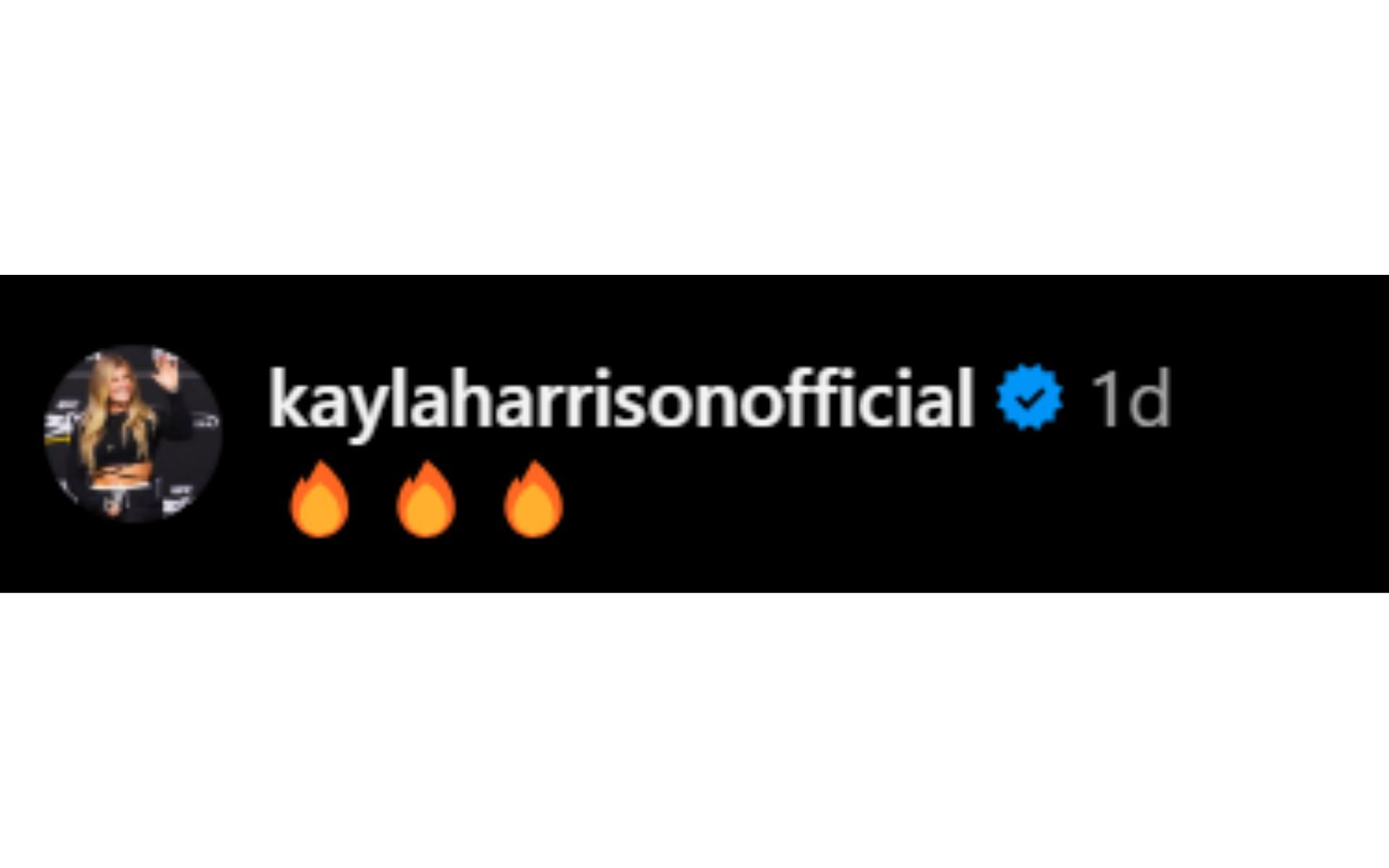 Screenshot of Kayla Harrison&#039;s comment on @mmajunkie&#039;s Instagram