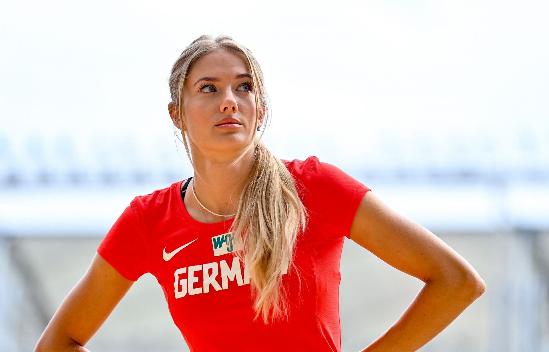 Alica Schmidt of Germany during the official athlete training session ahead of the World Athletics Championships 2023. (Photo via Getty Images)