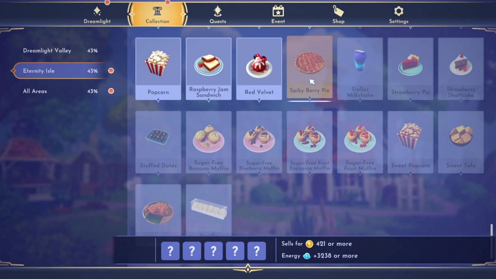 Spiky Berry Pie can earn you 421 Star Coins or restore 3238 Energy (Image via Gameloft)