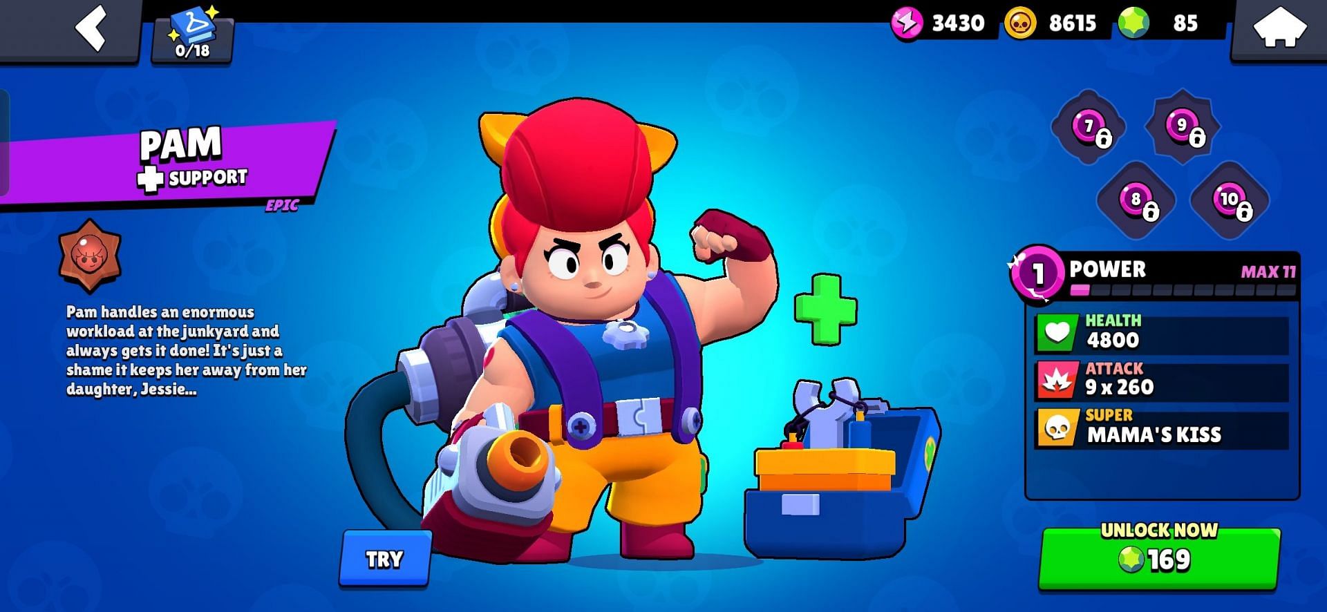 Pam can support tanks from a distance in Brawl Stars (Image via Supercell)