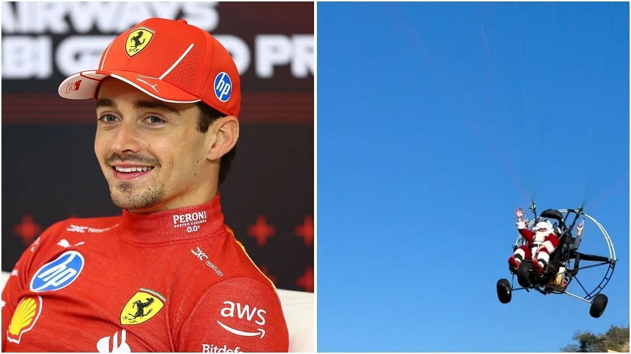 Charles Leclerc shares hilarious video of Santa Claus gliding over the ocean (Images from @charles_leclerc on Instagram and Getty Images)