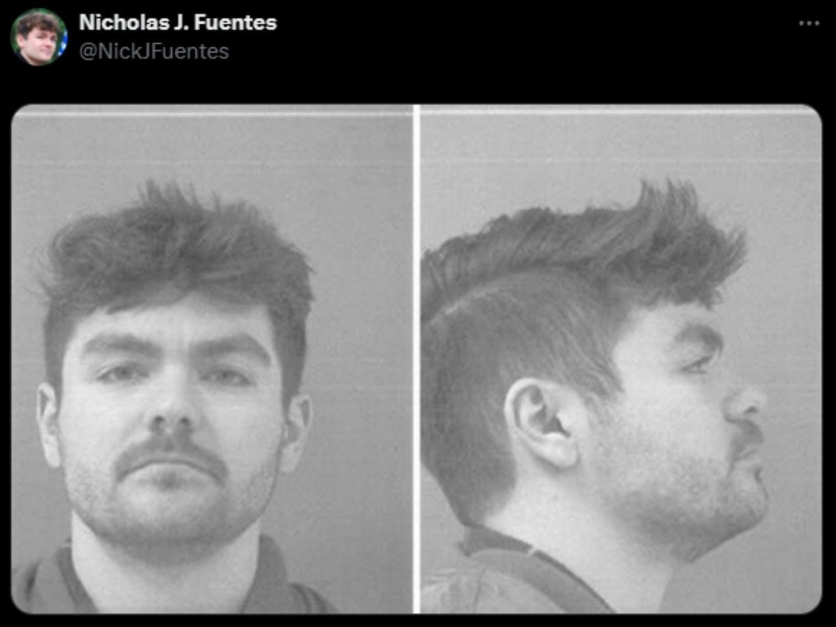 Nick Fuentes releases his mug shots after his November arrest (Image via X/@Nick Fuentes)