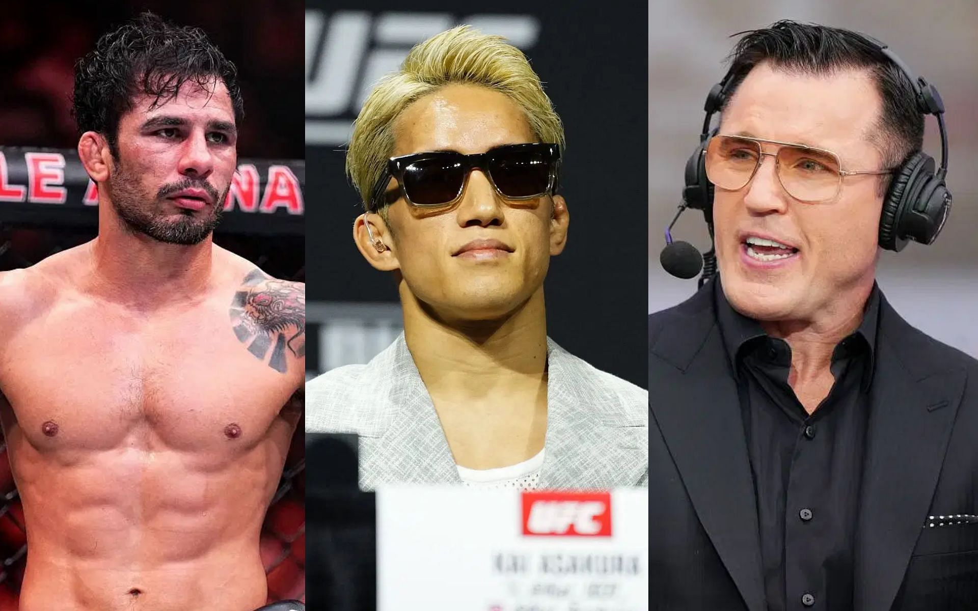 Chael Sonnen (right) shares surprising UFC 310 main event prediction between Alexandre Pantoja (left) and Kai Asakura (middle) [Images courtesy: Getty Images]