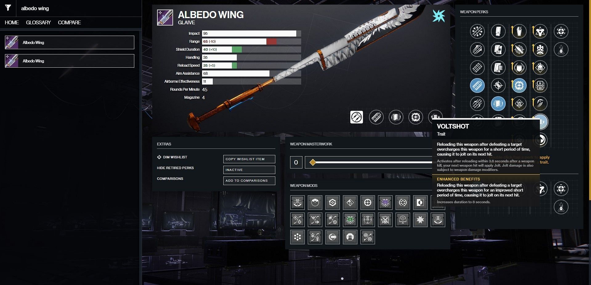 Albedo Wing PvE god roll (Image via Bungie/D2Gunsmith)