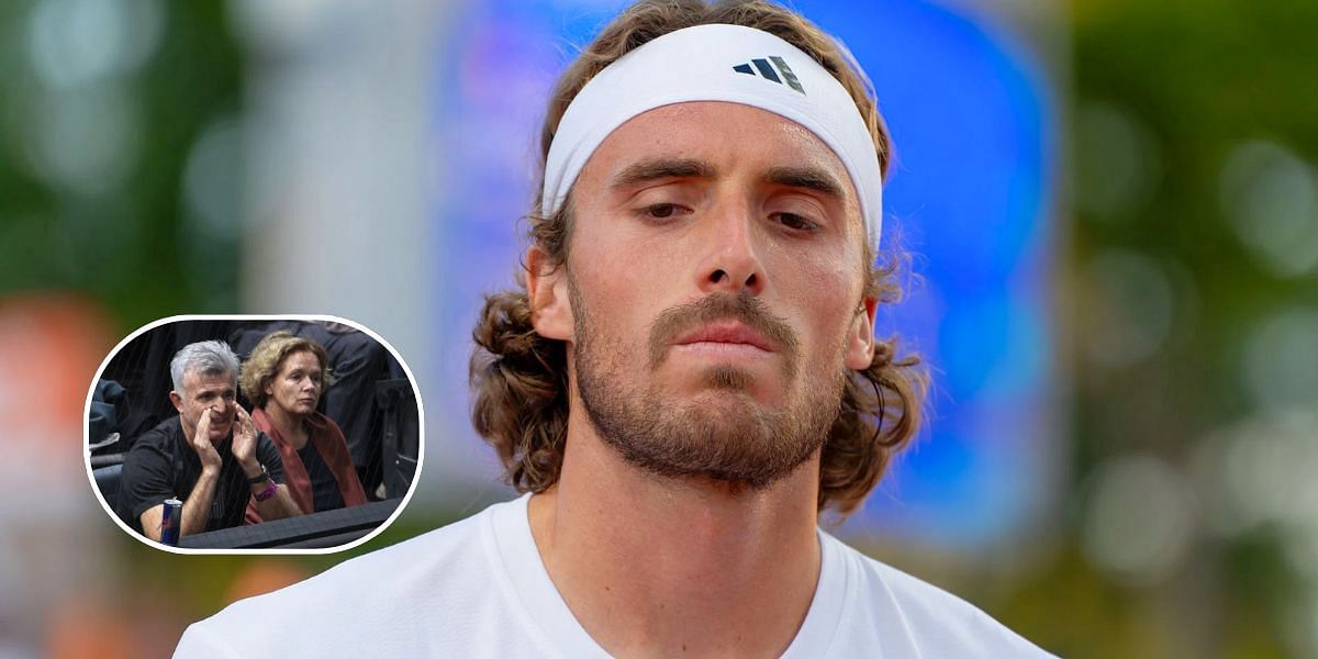 Stefanos Tsitsipas; his father Apostolos and mother Julia (inset) - Image Source: Getty