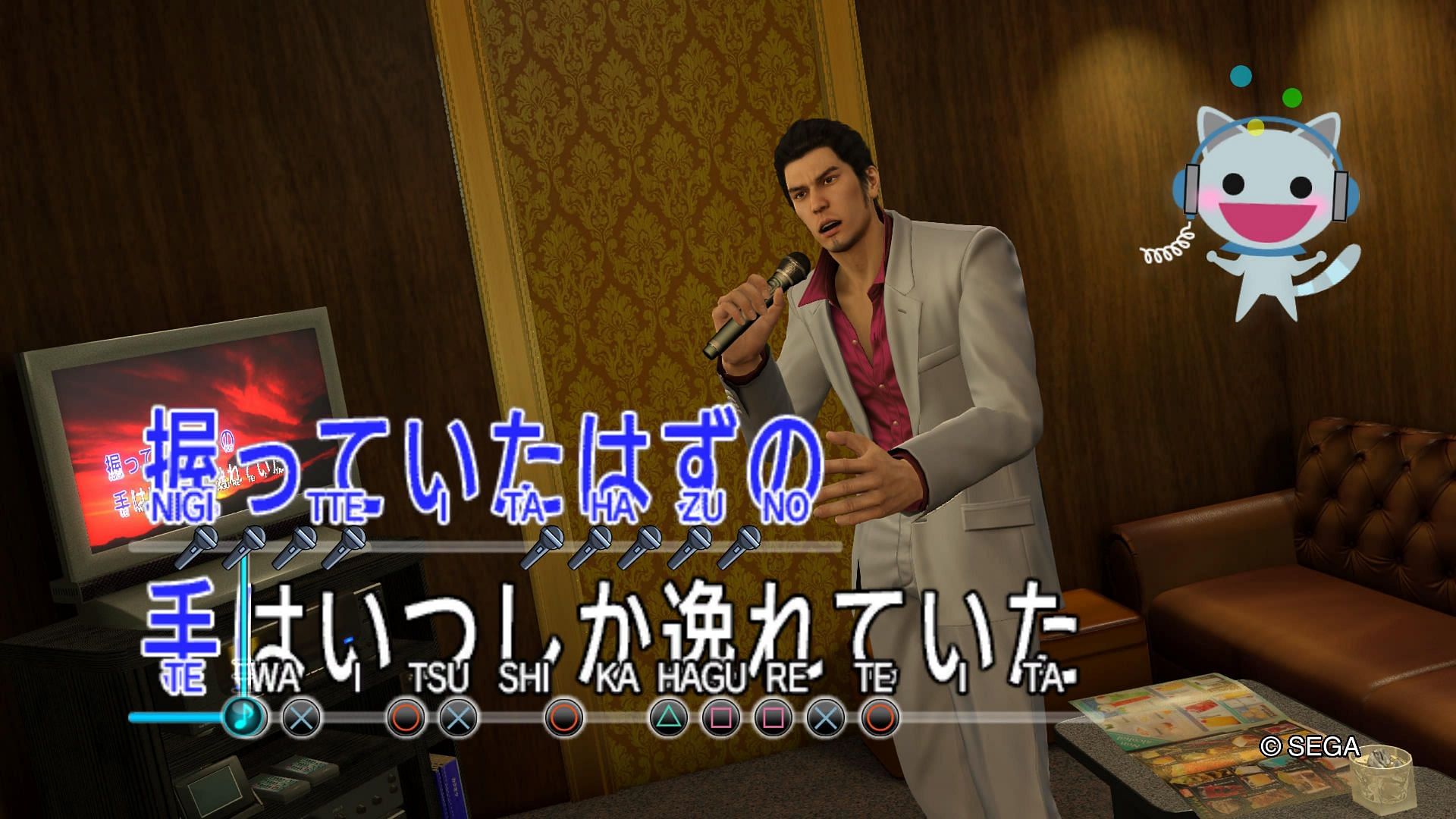 A still from Yakuza Kiwami for the Karaoke minigame (Image via Sega)